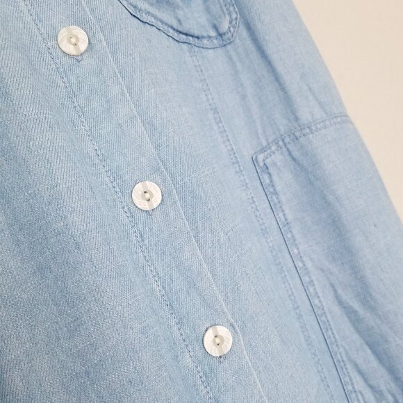 Zara Linen Blend Button Down Blue Chambray Midi Shirt Dress XL Soft Light Denim - Picture 13 of 16